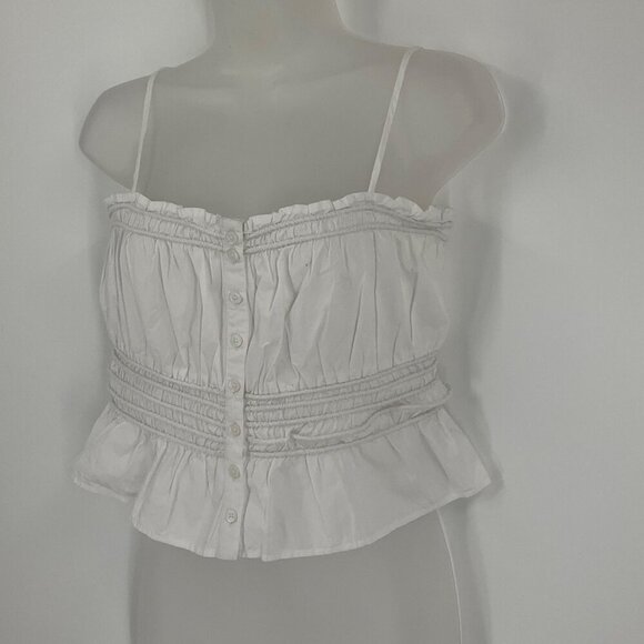 Madewell White Smocked Button-Down Peplum Top Small 100% Cotton Tank READ - Picture 1 of 15